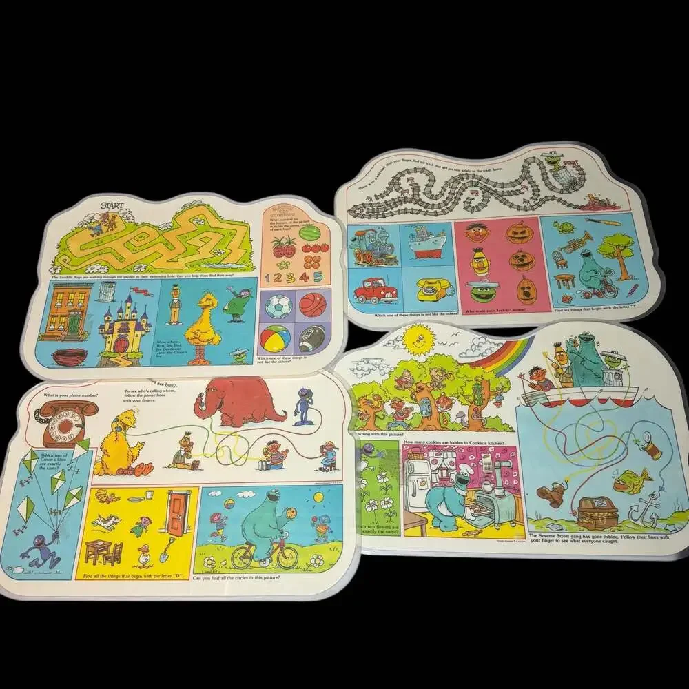 Vintage 1982 Sesame Street Educational Double-Sided Laminated Placemats 4